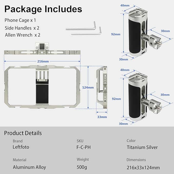 Leftfoto Universal Aluminum Phone Stabilizer Cage Smartphone Video Rig with Dual Handles for iPhone 17 Promax1615 Mini Pro Max 8 Plus for Samsung for Huawei Mate,for Vlogging/Video Shooting