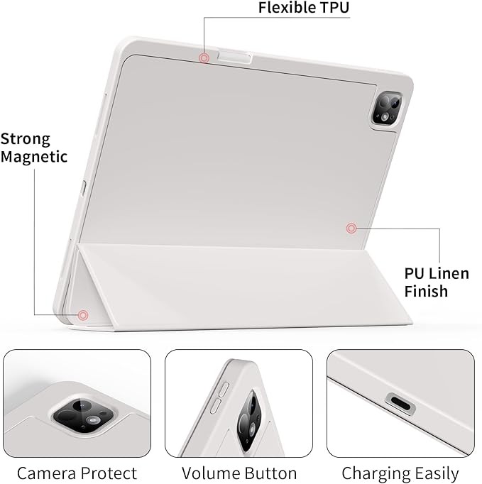 for iPad Pro 13 inch Case (M5/M4) 2025/2024, Slim Protective Cover with Pencil Holder, Soft TPU Back Cover, Trifold Stand, Auto Wake/Sleep, A2925 A2926 A3007 A3362 A3359 (Gray)