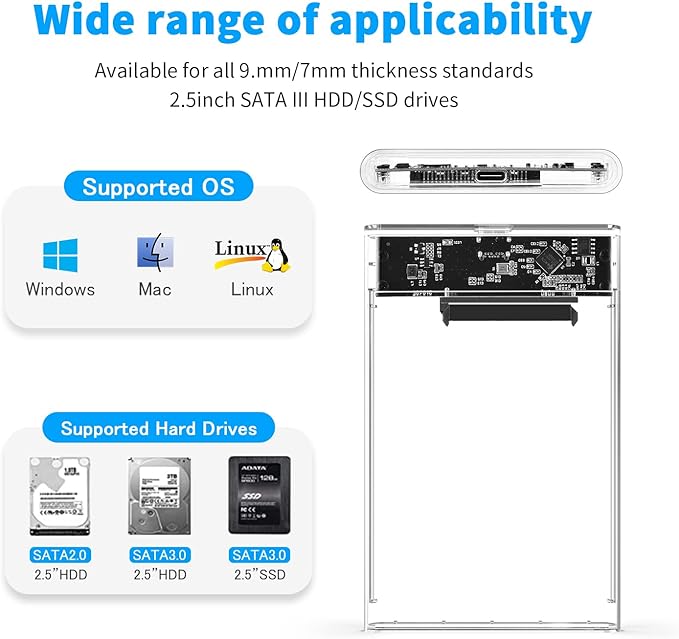 ELUTENG 2.5 SSD Enclosure 5Gbps Hard Drive Case Tool Free SATA to USB 3.1 Solid State Drive Enclosure USB C SSD HDD Enclosure Max 4TB Support UASP for 2.5 Inch SSD & HDD for WD Seagate Samsung