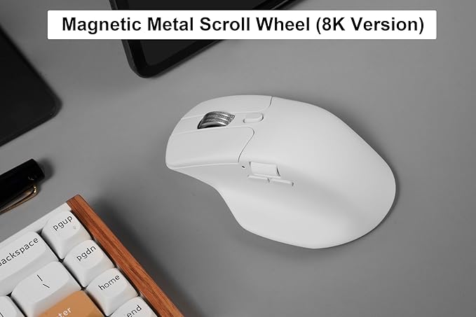 Keychron M6 Wireless All Silent Gaming Optical Mouse, 8000Hz Tri-Mode 2.4 GHz/Bluetooth 5.3/Wired, PixArt 3950 Sensor, 30000 DPI, Magnetic Metal Scroll Wheel for Windows PC/Mac - White