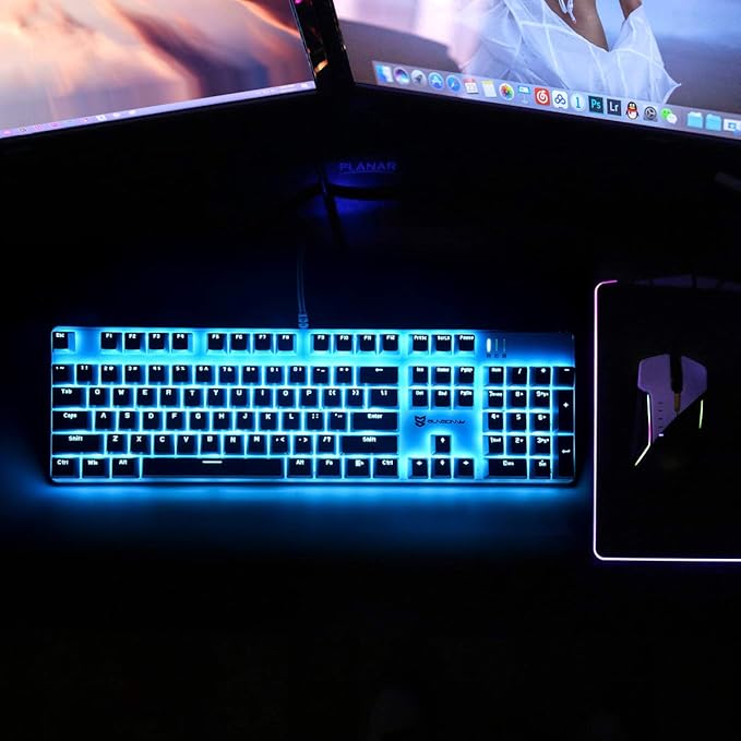 Merdia 104 Keys Full Size Mechanical PC Gaming Keyboard | Brown Switch Hot Swappable White Mechanical Wired Computer Keyboards | Ice Blue LED Backlit 104 Keys US Layout Light Up Wired Gaming Keyboard