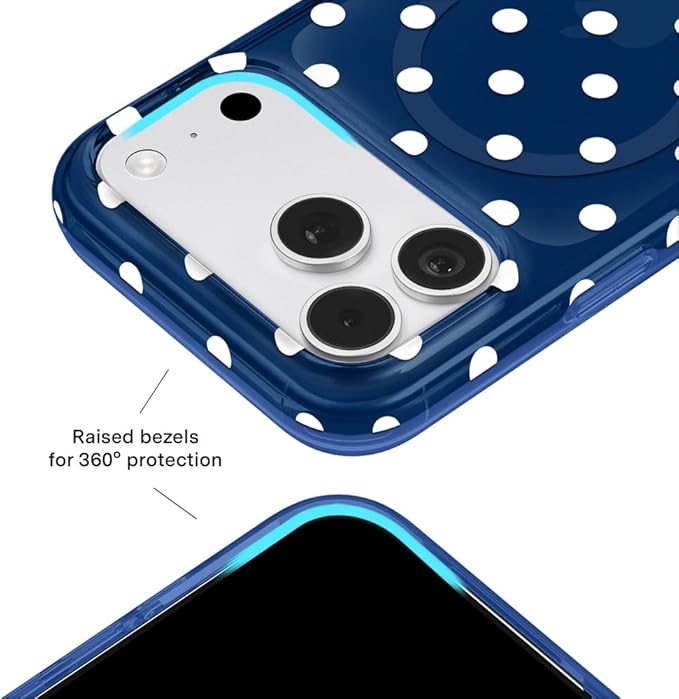 VELVET CAVIAR Case for iPhone 17 Pro Max | Compatible with MagSafe | 10ft Drop Tested | Silver Holographic Phone Cases | Midnight Polka Dot