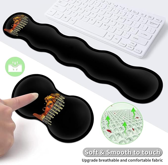 Large Mouse Pad with Wrist Support Ergonomic Memory Foam Keyboard Wrist Support & Non-Slip Mouse Wrist Rest,Extended Gaming Mouse Pads,for Laptop Office Desk Mat African Art Black Queen Anime Pattern