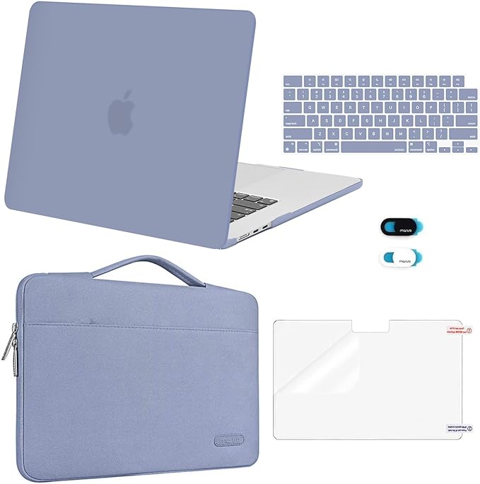 MOSISO Compatible with MacBook Air 15 inch Case M5 2026 M4 2025 M3 M2 2024 2023 A3448 A3241 A3114 A2941,Protective Hard Shell&Carrying Sleeve Bag&Keyboard Cover&Webcam Cover&ScreenFilm, Lavender Gray