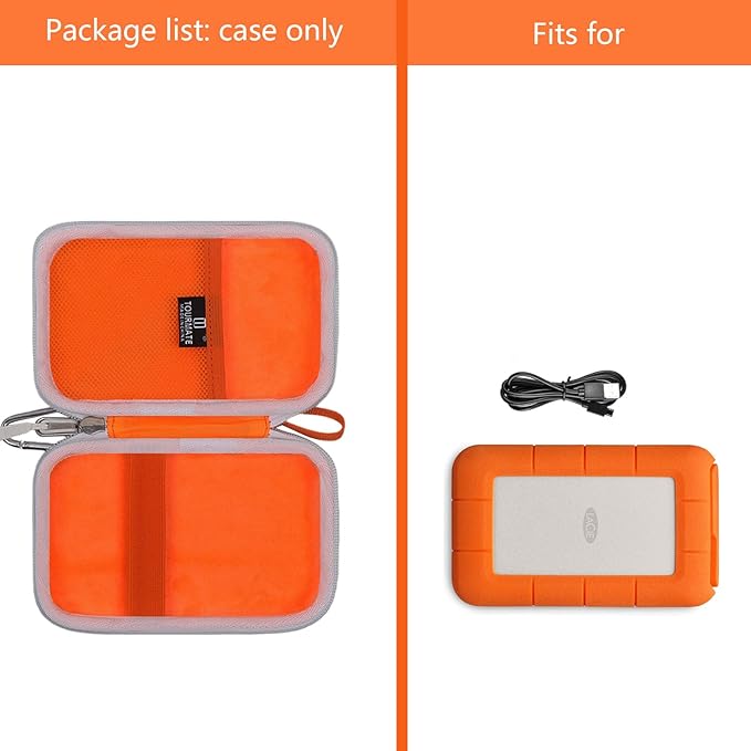 Tourmate Hard Case Compatible for LaCie Rugged Mini 1TB/ 2TB/ 4TB/ 5TB External Hard Drive Portable HDD, Case Only (Orange & White)