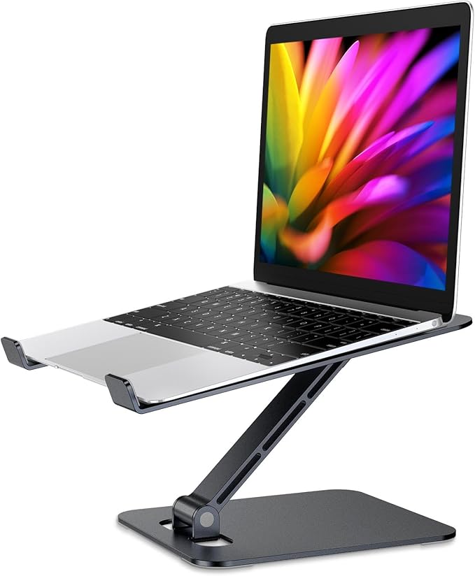 RIWUCT Foldable Laptop Stand, Height Adjustable Ergonomic Computer Stand for Desk, Aluminum Portable Laptop Riser Holder Compatible with MacBook Pro Air, HP, Dell 10-16"(Black)