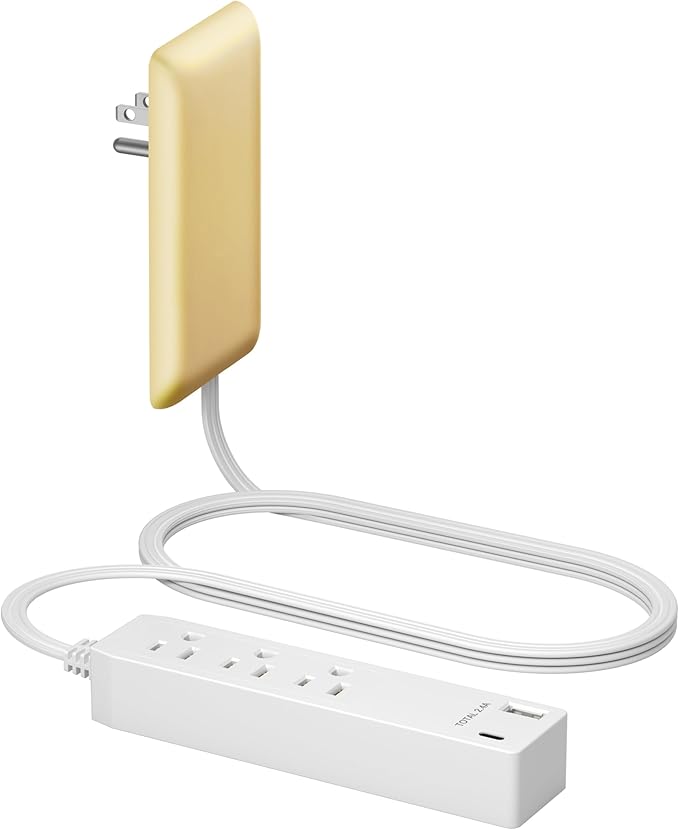 LIDER Outlet Extender with 3 Receptacles, 12W USB Type-A, and USB Type-C, Ultra-Thin Wall Plate Plug with Cord Extender, 3-Outlet Power Strip, Flat-Face, Slim Design, ETL-Listed, 3ft Cord, Gold