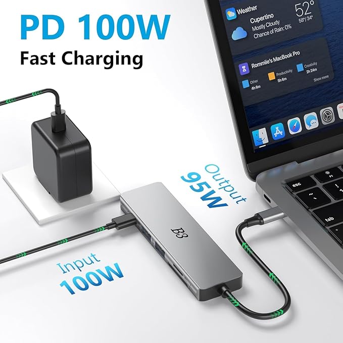 USB C Hub 6-in-1 Multi-Port Adapter with 4K@60Hz HDMI, 100W PD, 2 USB A Data Ports, and SD/TF Card Reader – Aluminum Type-C Hub for MacBook Air/Pro M1/M2, iPhone 17 Pro Max, Surface Go, XPS, iPad