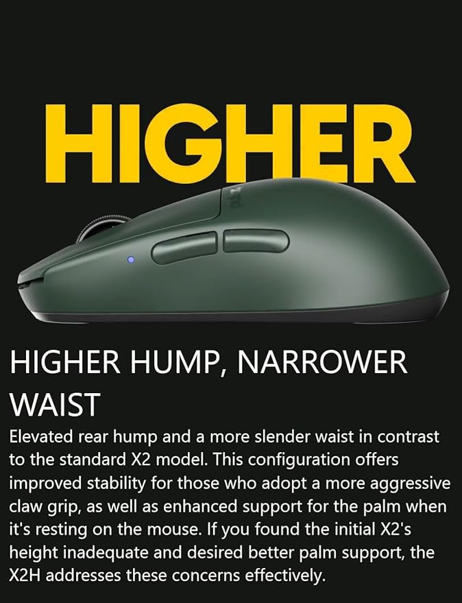 Pulsar Gaming Gears X2H mini Wireless Gaming Mouse, Founder's Edition, Ultra Lightweight 1.83 oz (52 g), Symmetrical, Optical Switch, 2.4 Ghz 1 ms, 26000 DPI, PAW3395 Sensor (Mini, Wireless, Green)
