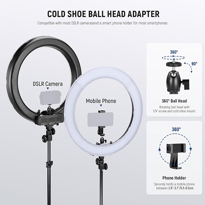 NEEWER 18 Inch/45cm LED Ring Light with Tripod Stand, Phone Holder, 58W 5600K Large Selfie Ringlight Compatible with iPhone Camera for Streaming Makeup Studio Photo Video Recording Filming, RL-18