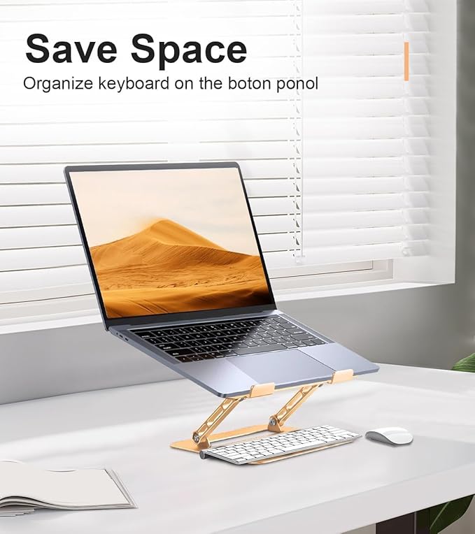 Aoviho Adjustable Laptop Stand for Desk,Portable Laptop Stand Holder and Riser,Foldable Aluminum Notebook Computer Stands for MacBook Air Pro HP Lenovo Dell Samsung Chromebook, 10-15.6 inch, Gold