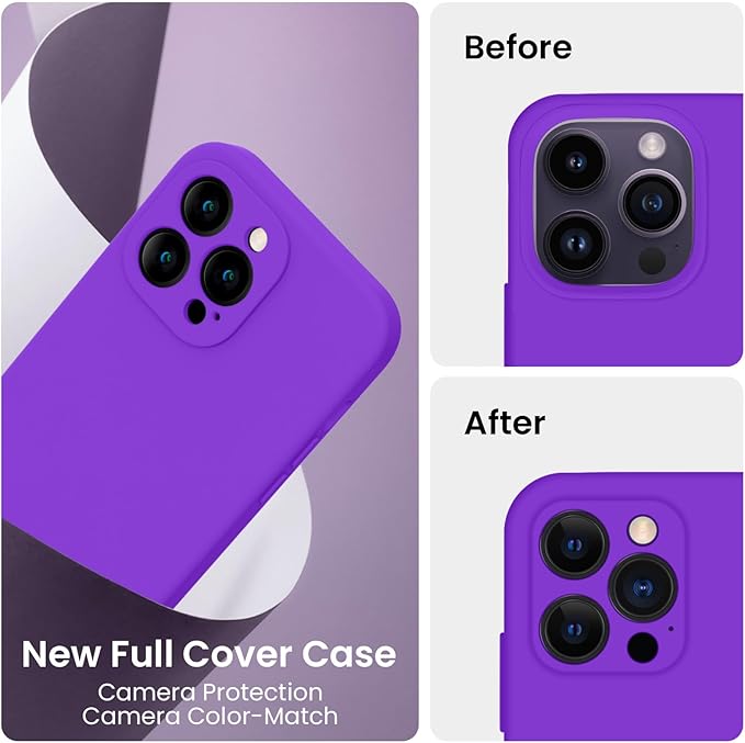 FireNova Designed for iPhone 14 Pro Max Case, Silicone Upgraded [Camera Protection] Case, Soft Anti-Scratch Microfiber Lining Inside, 6.7 inch, Neon Purple
