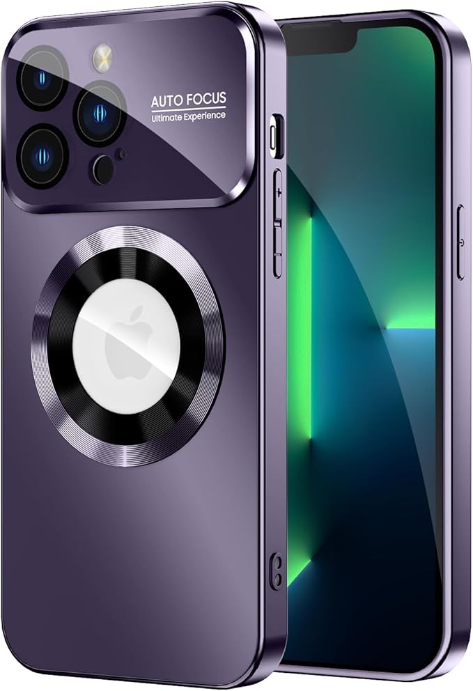MAKAVO Magnetic for iPhone 13 Pro Max Case, Compatible with MagSafe, Built-in Camera Lens Protector, Logo View, Military Grade Drop Proof Phone Case Cover, Purple