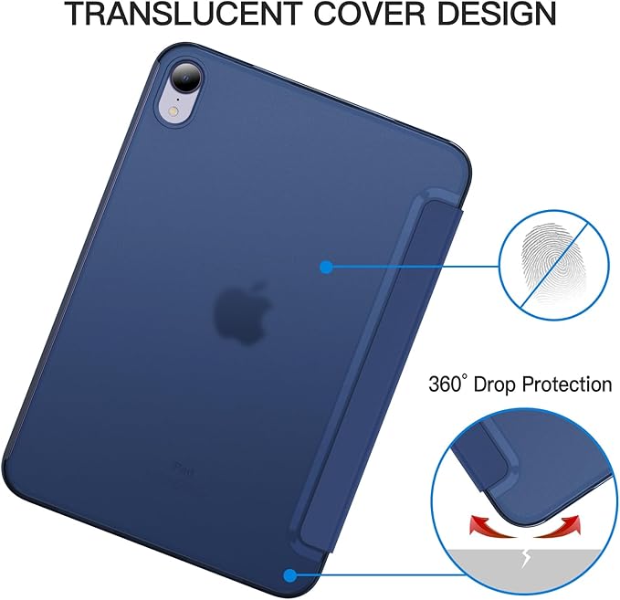 JETech Case for iPad mini (A17 Pro, 2024 Model, 7th Generation) / mini 6 (2021 Model, 6th Generation), Slim Stand Hard Back Shell Smart Cover with Auto Wake/Sleep (Navy Blue)