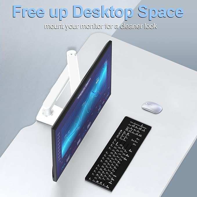 Single Monitor Mount Arm Fits up to 32 Inch, Desk Mount Holds 4.4-19.8lbs Computer Screen, Full Motion Gas Spring,VESA, White