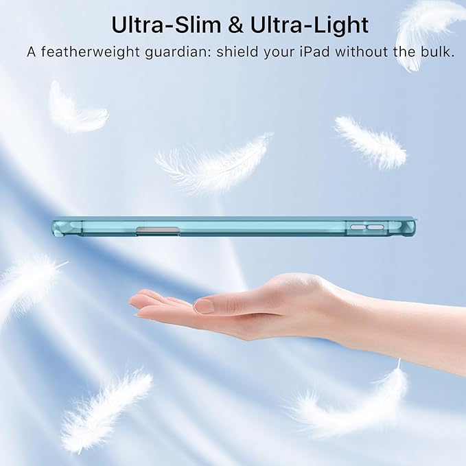MoKo for iPad Air 11 inch Case (M4/M3/M2) 2026/2025/2024, iPad Air 5th/4th Gen 10.9 inch Case 2022/2020 with Pencil Holder, Slim Light Trifold Cover with Hard PC Translucent Back Shell, Misty Blue