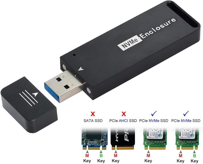 Xiwai USB 3.1 Gen2 10Gbps to NVME PCI-E M-Key Solid State Drive External Enclosure 2230/2242mm