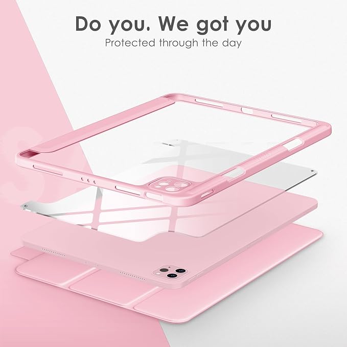 VIKESI for iPad Pro 11 Inch 4th/3rd/2nd/1st Generation Case, iPad Air 11-inch / 5th / 4th Generation Case with Clear Back,Pencil Holder,Auto Sleep/Wake,Camera Protection,Pink