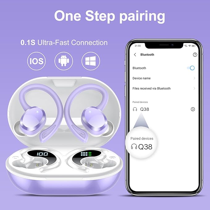 Wireless Earbuds, Bluetooth Earbuds, Bluetooth 5.4 Headphones 68hrs Playtime Sport Earphones with LED Display ENC Noise Cancelling Mic, IPX7 Waterproof Over Ear Ear Buds with Hook for Gym/Workout