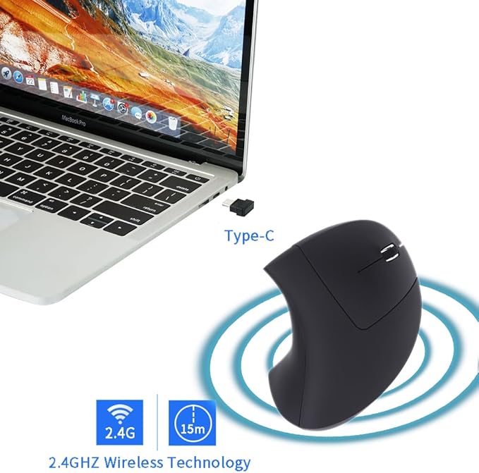 Fonicer Type C Vertical Wireless Mouse, 2.4G USB C Wireless Mouse, Ergonomic Mouse with Type C Receiver for MacBook, Computer, Laptop and All Type C Devices