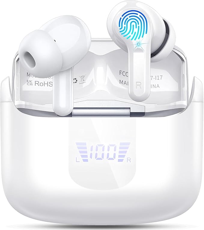 Wireless Earbuds, 2026 Bluetooth 5.4 Headphones NEW Ear Buds 40H Bass Stereo in-Ear Earphones ENC Noise Cancelling Earbuds with 4 HD Mic, USB-C LED Display IP7 Waterproof Sport Headset for Android iOS