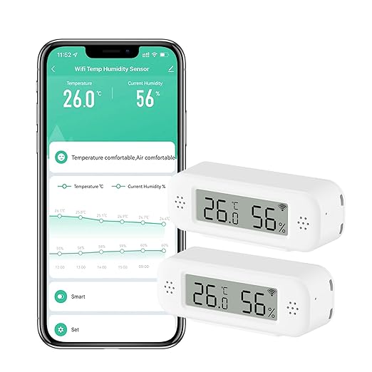 WiFi Thermometer Hygrometer: Smart Temperature Humidity Sensor, Indoor Room Temperature Monitor with App Notification Alerts & Free Data Storage Export, Digital Remote Monitor for Bedroom (2-Pack)