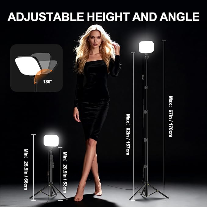 EMART 2-Pack LED Video Light, Portable 3000-5500K CRI97+ Studio Lights with 62" Tripod Stand, Magnetic Light Barndoor & Filters, Bi-Color Dimmable Lighting for Video Recording, Game Streaming, Podcast