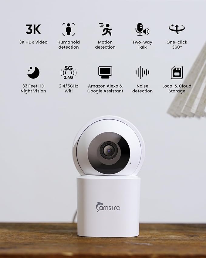 3K Indoor Security Camera 2 Pack, 360° Pan/Tilt WiFi Camera for Home Security, 2.4/5GHz Pet/Dog/Baby Camera with Phone App, Night Vision, Two-Way Audio, 24/7 SD/Cloud Storage, Works with Alexa