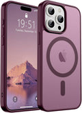 SUPFINE Magnetic for iPhone 15 Pro Max Case (Compatible with MagSafe) (Military Grade Drop Protection) Slim Translucent Matte Shockproof with Anti-Fingerprint Phone Case,Wine Red