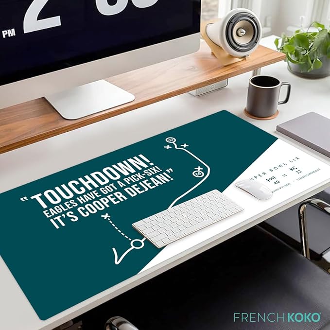 French KOKO Large Philadelphia Desk Mat for Desktop – XL Desk Pad Mat with Smooth Surface, Green Football Theme Office Decor, Man Cave Accessory, Men Gifts & Game Day Gift