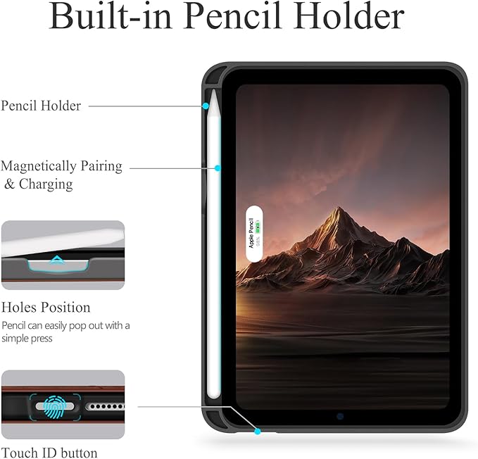 auaua Case for iPad mini 7 (A17 Pro), iPad mini 7th/6th Generation (2024/2021 8.3-inch), with Front Pocket Pencil Holder, Typing Angle Muti-Stand Magnetic Closure Auto Sleep/Wake (Brown)