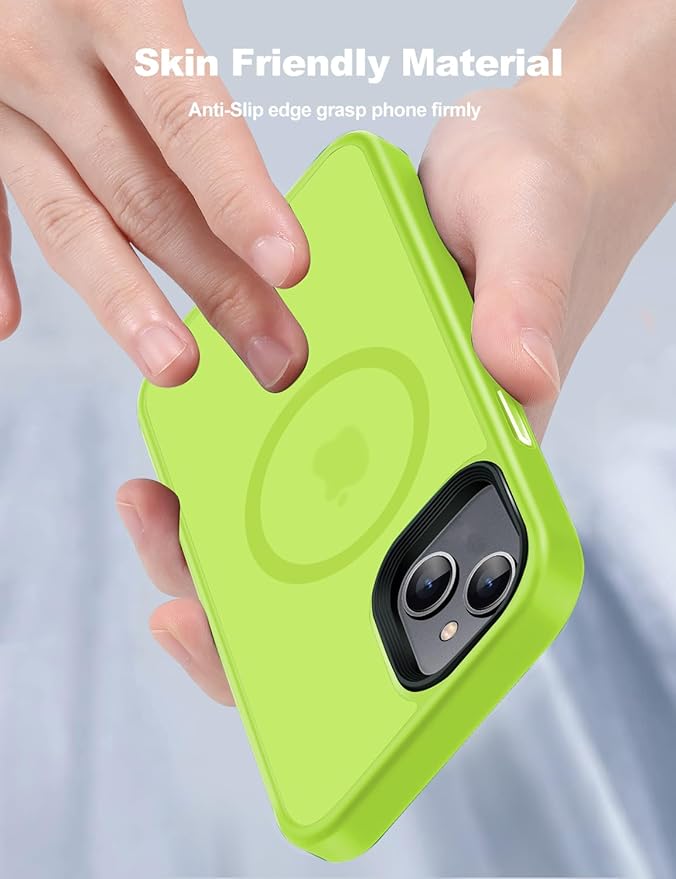 Tigowos for iPhone 15 case,Compatible with MagSafe, Matte Skin-Feeling Shockproof case for iPhone 15 Cases 6.1"，Fluorescent Green