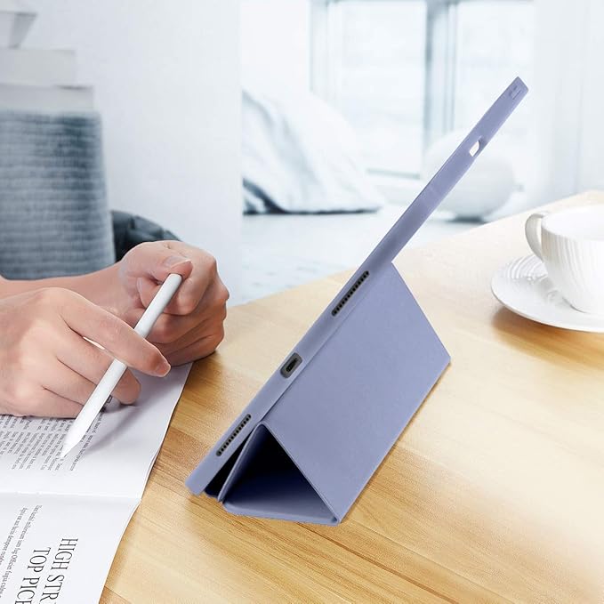 Cases for iPad Pro 12.9 Case 6th/5th/4th Generation (2022/2021/2020) with Pencil Holder [Apple Pencil Wireless Charging] Soft TPU Smart Tri-fold Stand Protective Cover(Lavender)