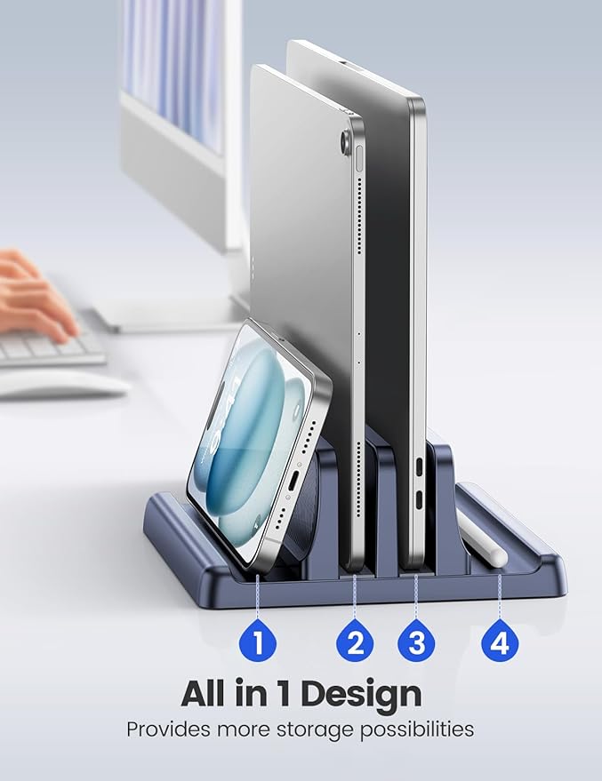 EAXBUX 4 in 1 Vertical Laptop Stand Holder,Adjustable ABS Plastic Desktop Management Notebook Dock,Vertical Laptop Stand Space-Saving for All MacBook/Surface/Samsung/HP/Dell/Chrome Book(Drak Blue)