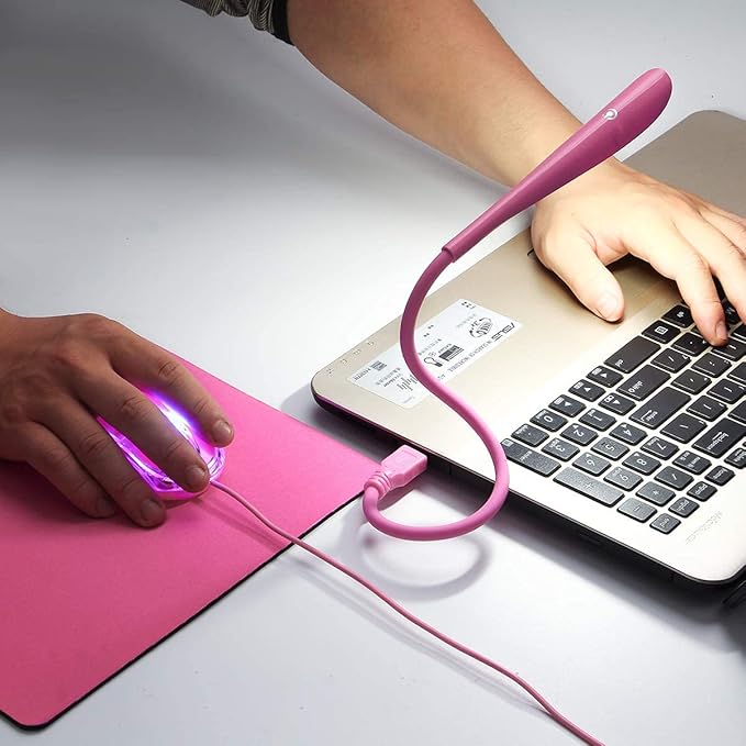 Pink Mouse and Pad USB LED Light 3 in 1 Gift Comb Kids Mouse for Laptop Home Office Travel by SOONGO