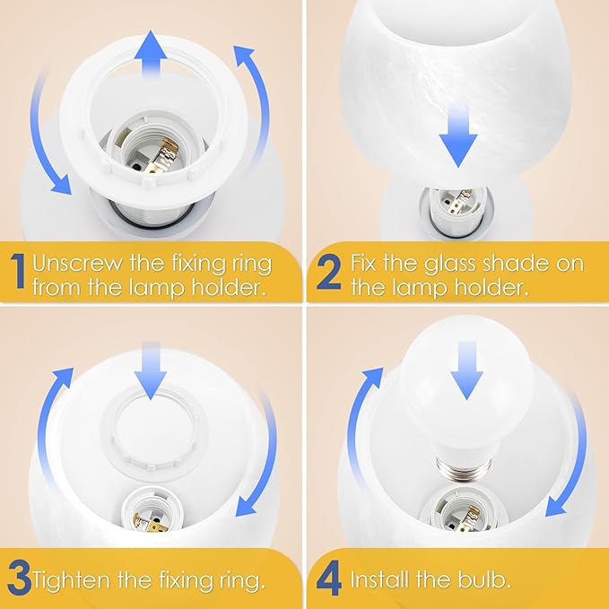 Bedside Table Lamp - Touch Small Lamp for Bedroom Nightstand, 3-Way Dimmable, USB A+C Charging Ports, White Opal Glass Shade, Warm LED Bulb Included