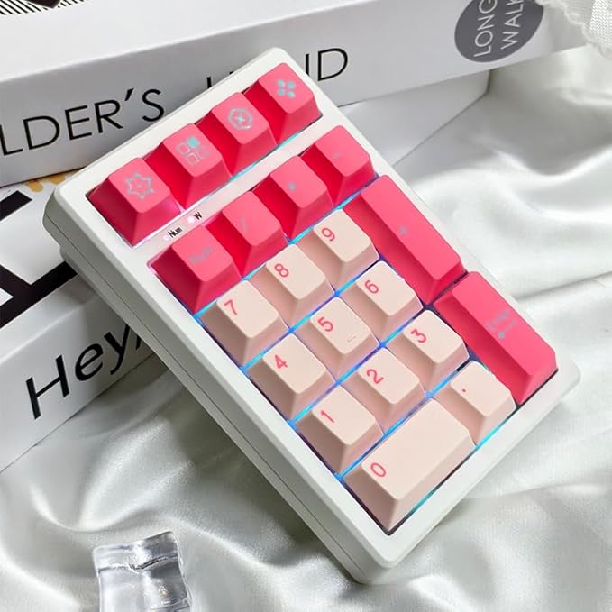 BOYI TD21 Hot Swap Numpad,21 Keys Mini Numpad Portable Keypad Bluetooth5.0/2.4G/Wired Number Pad Keyboard PBT Keycaps RGB Backlit Type-C Mini Keyboard (Pink Cherry Keycaps)
