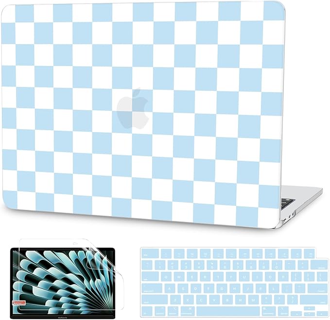 G JGOO Compatible with MacBook Air 13 inch Case 2026 2025-2022 M5 A3449 M4 A3240 M3 A3113 M2 A2681, Plastic Hard Shell for MacBook Air 13.6 inch Case +Keyboard Cover +Screen Protector, Blue Checkered