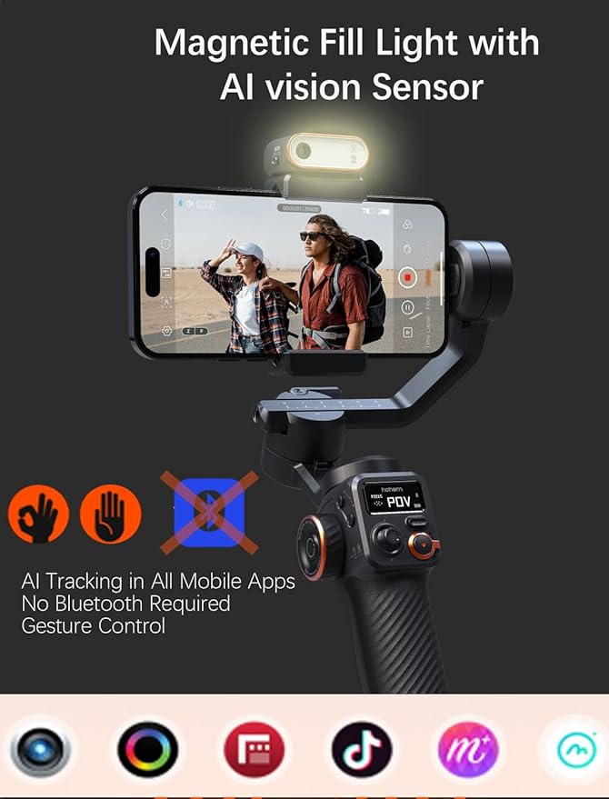 Hohem iSteady M6 Kit Smartphone Gimbal Stabilizer 3-Axis with Magnetic Fill Light/AI Tracking Sensor for iPhone Android with 0.91-inch OLED Display Max Payload 400g