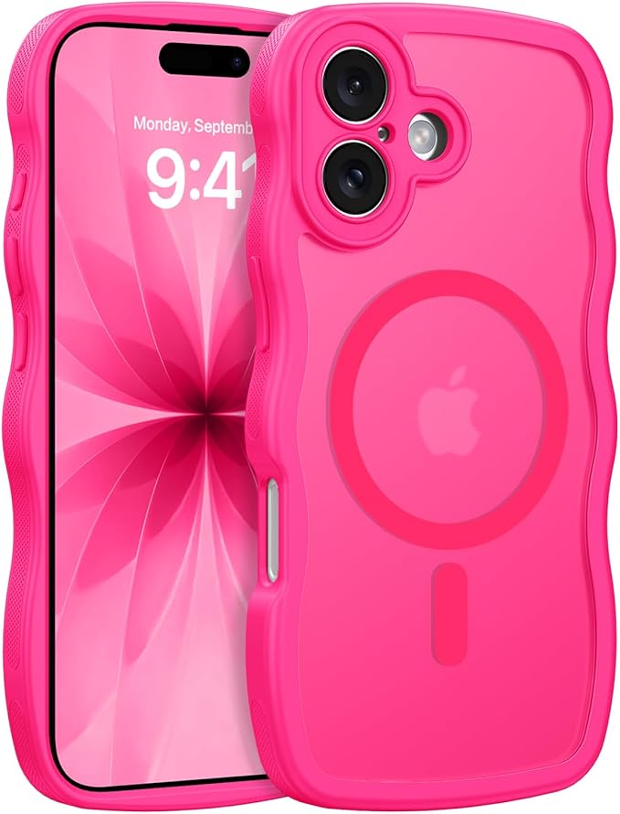 BENTOBEN Magnetic for iPhone 17 Case, Cute Wavy Full Camera Protection [Compatible with MagSafe] Translucent Matte Anti-Slip Bumper Women Girls Boys Protective Cover for 17 6.3",Hot Pink