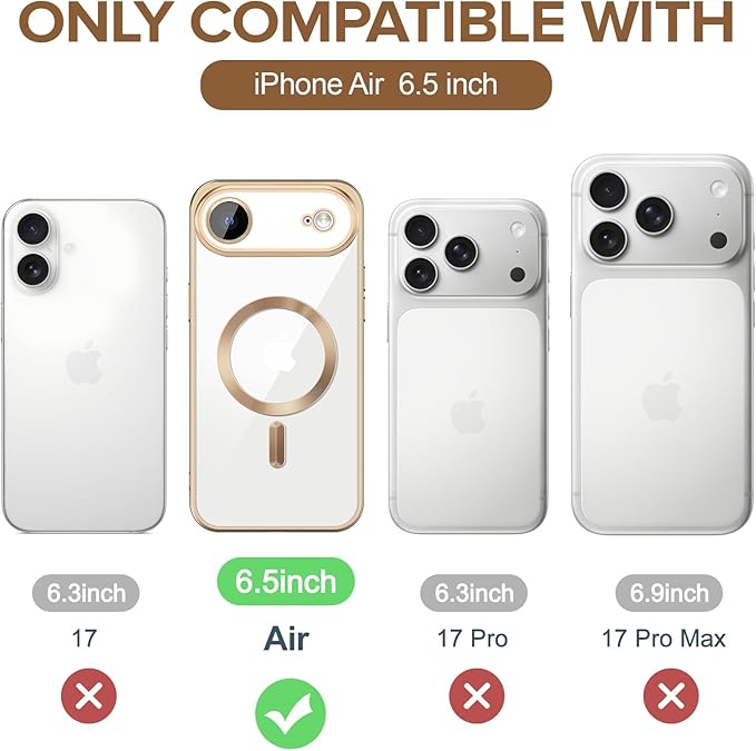 Hython Magnetic Clear for iPhone Air Case with Camera Lens Protector [Compatible with MagSafe] Luxury Plating Edge Slim Soft TPU Cover Protective Phone Case for iPhone Air 6.5", Matte Desert Brown