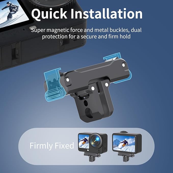 Aluminum Magnetic Quick Release Adapter Mount Compatible with DJI Osmo Action 6 /Osmo Nano, Expansion Stand with1/4Screw Hole/Foldable Connector/Quick-Release Buckle, Action Camera Accessories
