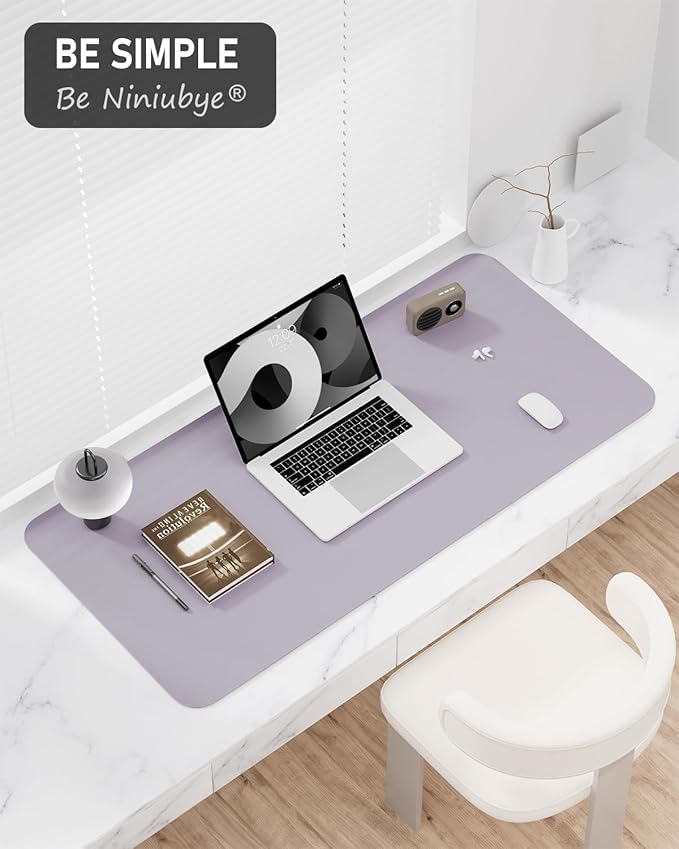 Desk Pad, 30" x 14" PU Leather Non-Slip Desk Mat Large Mouse Pad for Desktop, Waterproof Laptop Computer Writing Mat for Office, Home, Work, Gaming, Gray Pink