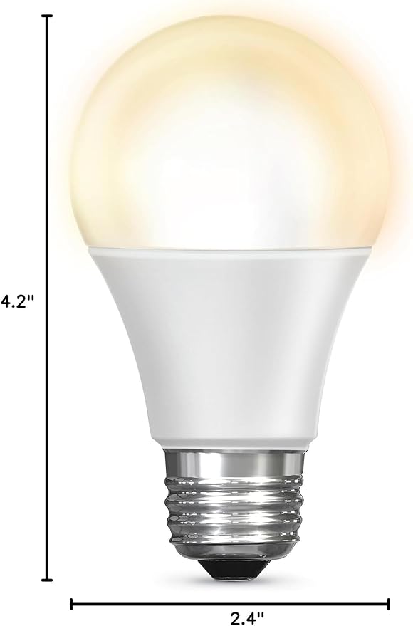 Feit Electric OM60/927CA/AG/3 60 Watt Equivalent WiFi Dimmable, No Hub Required, Alexa or Google Assistant, A19 LED Smart Light Bulb, 4.2" H x 2.4" D, 2700K Soft White, 3 Count
