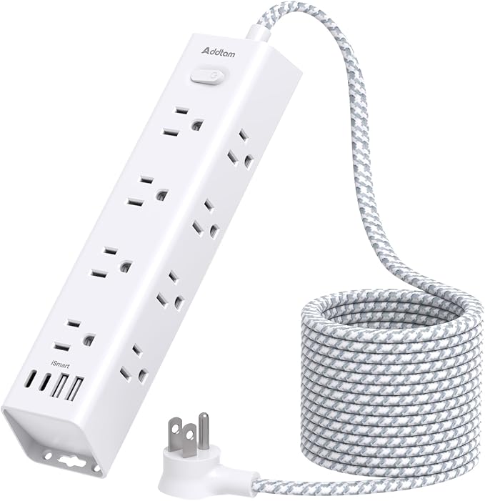 Surge Protector Power Strip - 15 FT Extension Cord, Power Strip with 12 Widely AC Outlet 4 USB, Flat Plug Wall Mount Overload Protection, 1050J, Desk Charging Station for Home Office, ETL Listed,White