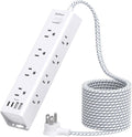 Surge Protector Power Strip - 15 FT Extension Cord, Power Strip with 12 Widely AC Outlet 4 USB, Flat Plug Wall Mount Overload Protection, 1050J, Desk Charging Station for Home Office, ETL Listed,White