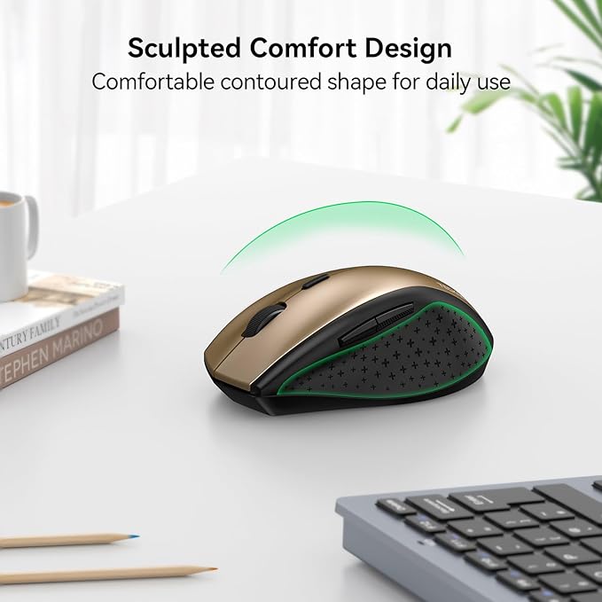 TECKNET Wireless Mouse, 2.4G USB Computer Mouse with 6-Level Adjustable 4800 DPI, 30 Months Battery, Ergonomic Grips, 6 Buttons Portable for PC, Chromebook, Mac - Gold Black