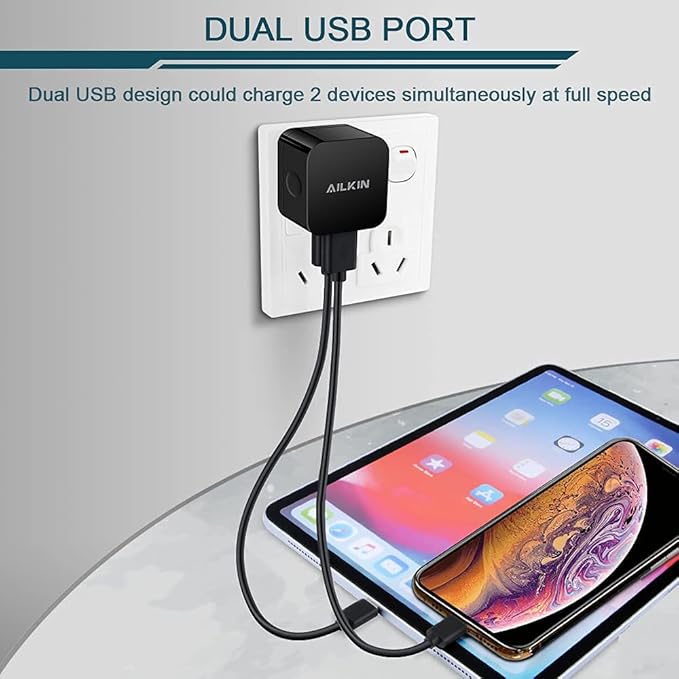 2Pack USB Wall Chargers, 2.4A Dual Port Fast Charger Block Square Flat Power AC Adapter Phone Brick Charging Station for iPhone, Samsung Galaxy, LG Stylo, Google Pixel, USB Plug House Hold Box Cube