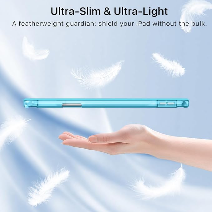MoKo for iPad Air 11 inch Case (M4/M3/M2) 2026/2025/2024, iPad Air 5th/4th Gen 10.9 inch Case 2022/2020 with Pencil Holder, Slim Light Trifold Cover with Hard PC Translucent Back Shell, Azure