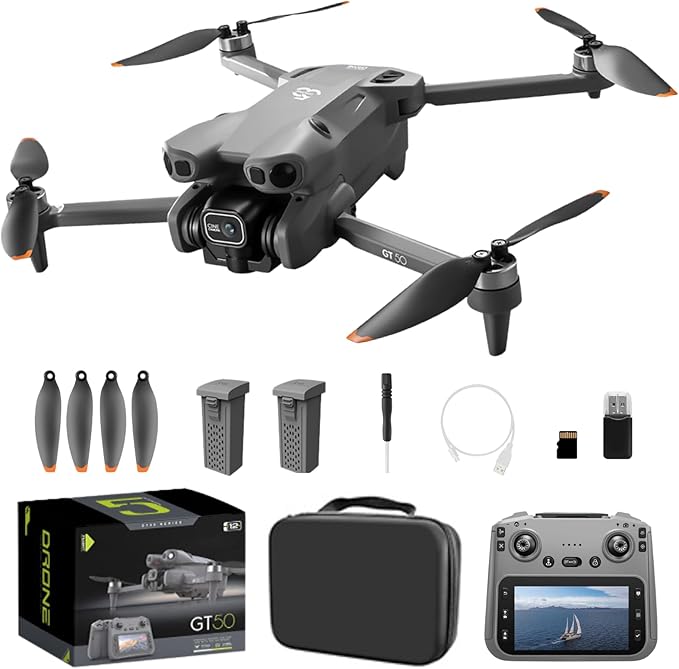 Drones with Dual Camera for Adults, Brushless Motor Large HD Screen Remote Control, Lightweight Under 249g Foldable Professional Drone for Beginner, Mini Quadcopter with 2 Batteries & Storage Bag